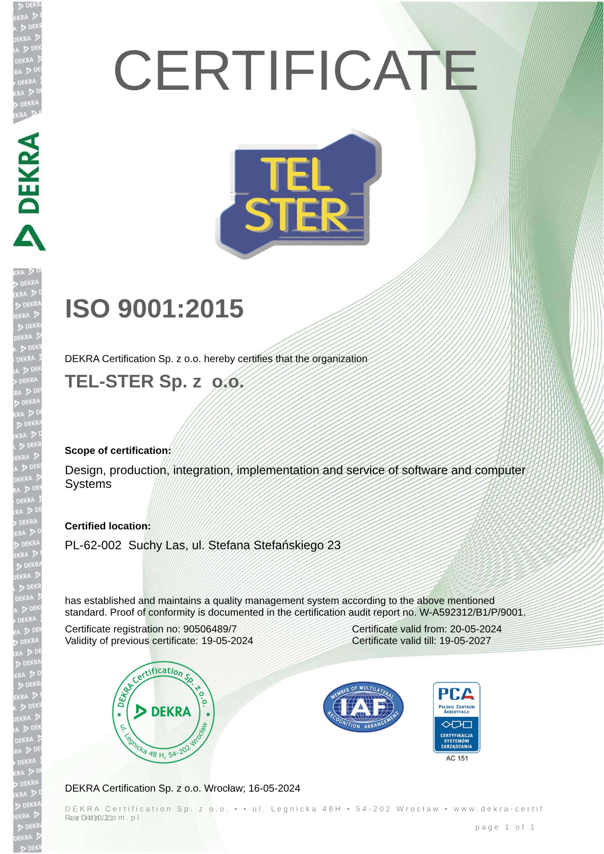 ISO 9001 | TEL-STER Sp. z o.o.